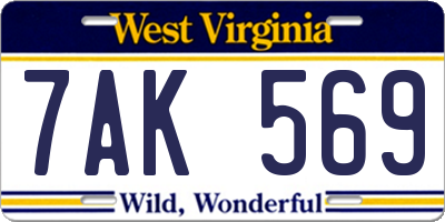 WV license plate 7AK569