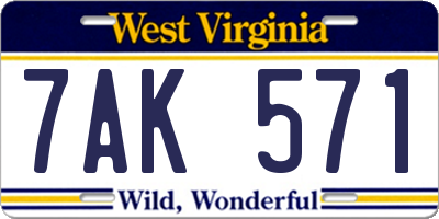 WV license plate 7AK571