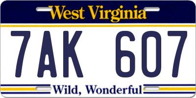 WV license plate 7AK607