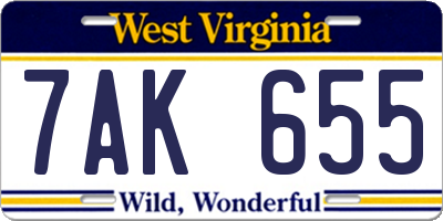 WV license plate 7AK655