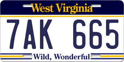 WV license plate 7AK665