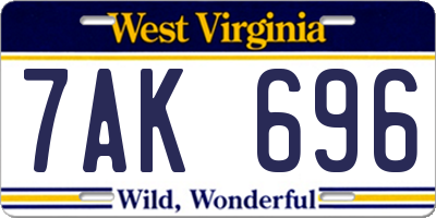 WV license plate 7AK696