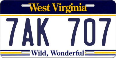 WV license plate 7AK707