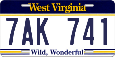 WV license plate 7AK741