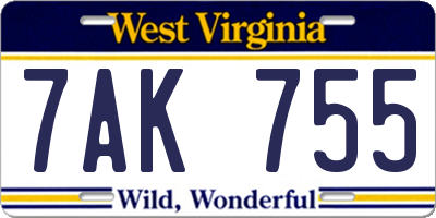 WV license plate 7AK755