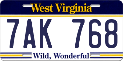 WV license plate 7AK768