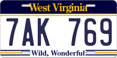 WV license plate 7AK769