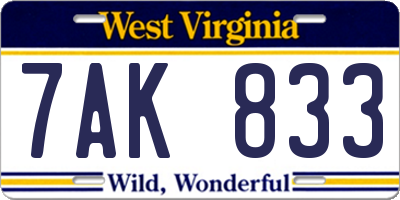 WV license plate 7AK833
