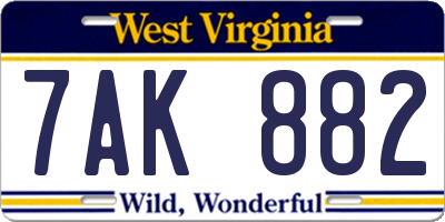 WV license plate 7AK882