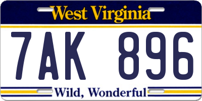 WV license plate 7AK896