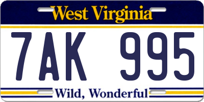 WV license plate 7AK995