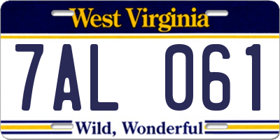 WV license plate 7AL061