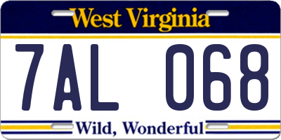 WV license plate 7AL068