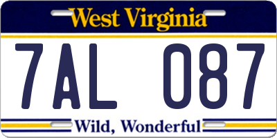 WV license plate 7AL087