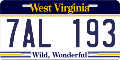 WV license plate 7AL193