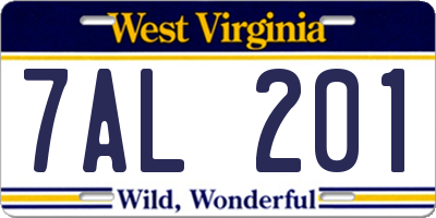 WV license plate 7AL201