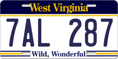 WV license plate 7AL287