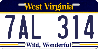 WV license plate 7AL314