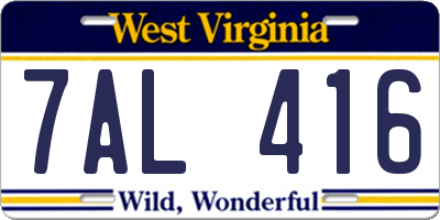 WV license plate 7AL416