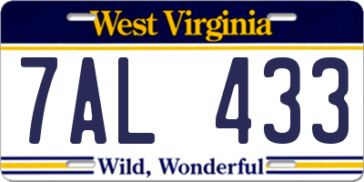 WV license plate 7AL433