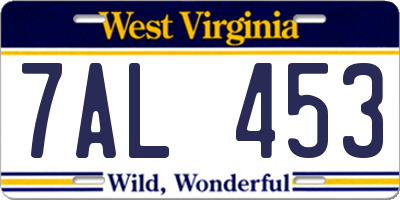 WV license plate 7AL453