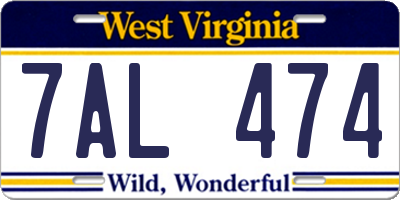 WV license plate 7AL474