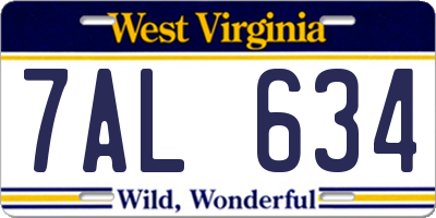WV license plate 7AL634