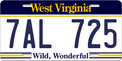 WV license plate 7AL725