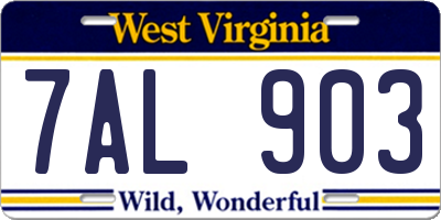 WV license plate 7AL903