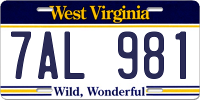 WV license plate 7AL981