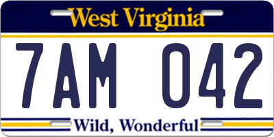 WV license plate 7AM042