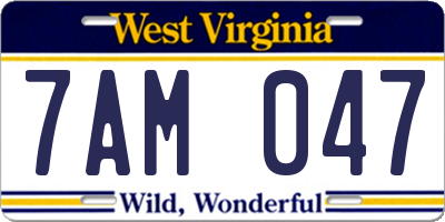 WV license plate 7AM047