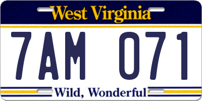 WV license plate 7AM071