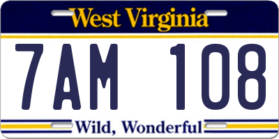 WV license plate 7AM108