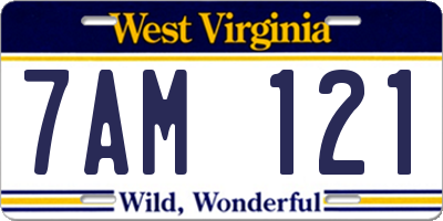 WV license plate 7AM121