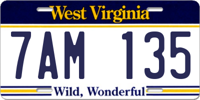WV license plate 7AM135