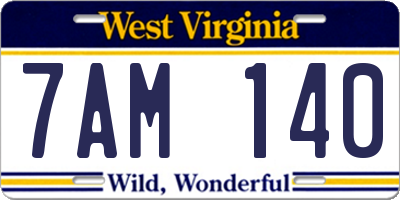 WV license plate 7AM140