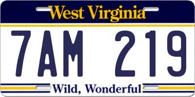 WV license plate 7AM219