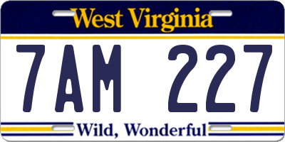 WV license plate 7AM227