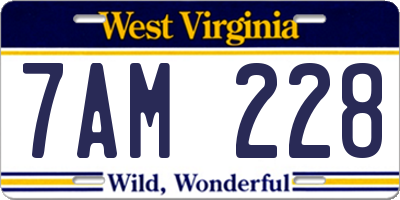 WV license plate 7AM228