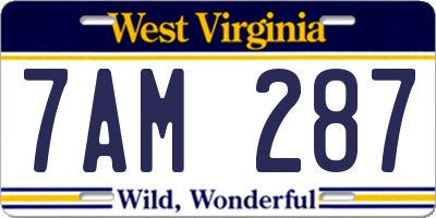 WV license plate 7AM287