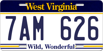 WV license plate 7AM626