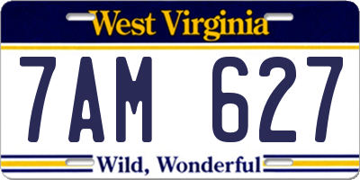 WV license plate 7AM627