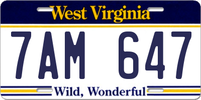 WV license plate 7AM647