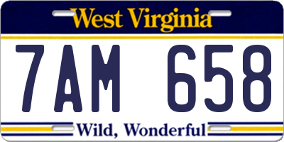 WV license plate 7AM658