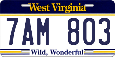 WV license plate 7AM803