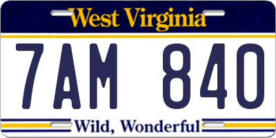 WV license plate 7AM840