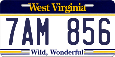 WV license plate 7AM856