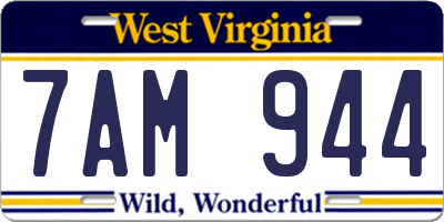 WV license plate 7AM944