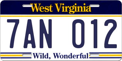 WV license plate 7AN012